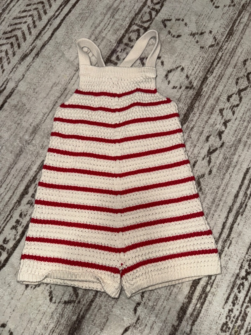 Zara White & Red Striped Crochet Romper